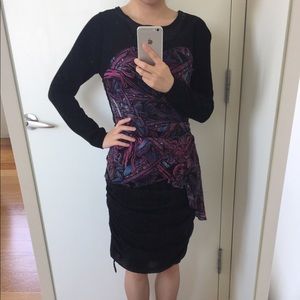 Long Sleeve Pink Blue and Black Midi Dress